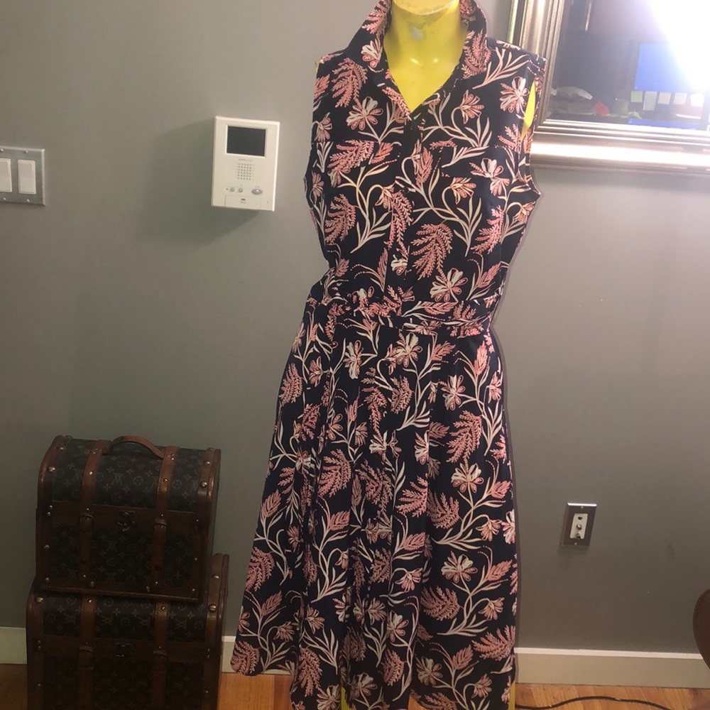 Banana Republic Navy Midi Dress with Pink Floral Print